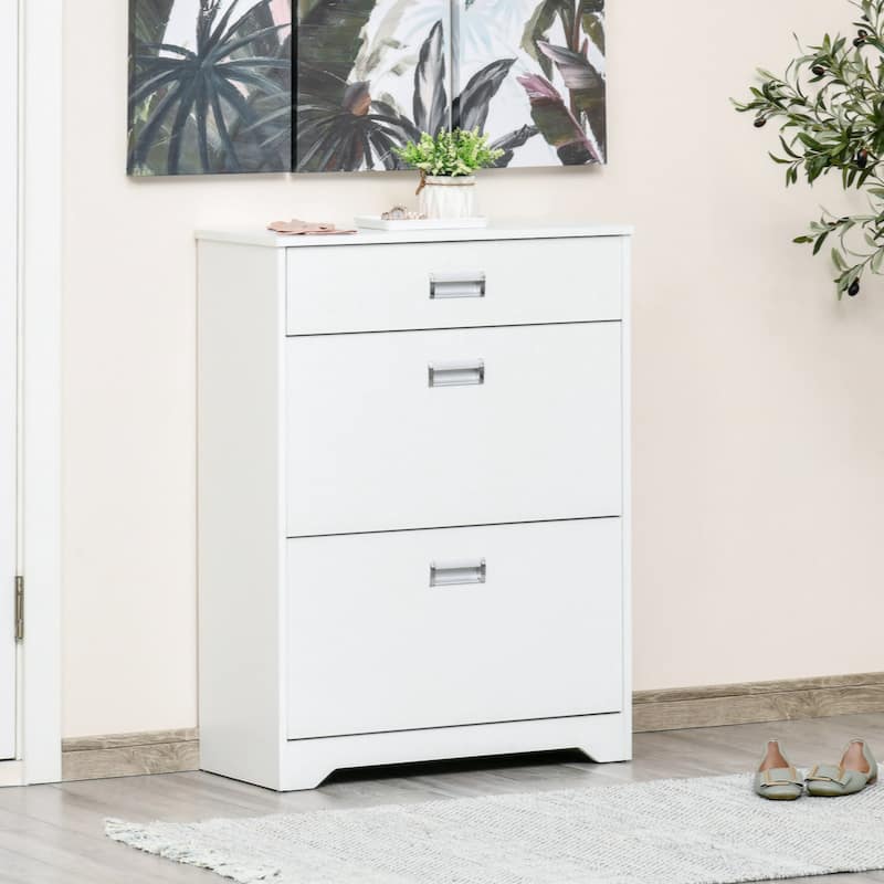 3-Drawer Shoe Cabinet Modern Storage Rack with 2 Flip Doors White