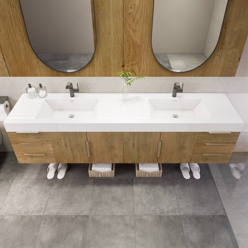 Noble 84" Wall Mounting Vanity with Reinforced Acrylic Double Sink