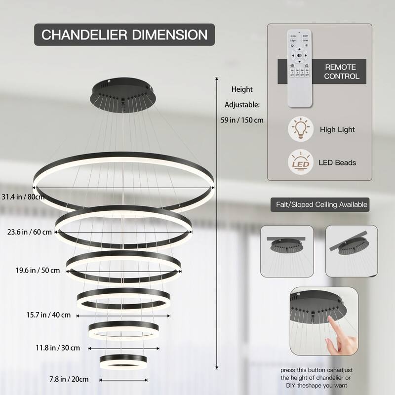 Modern LED Ring chandelier Large High Ceiling Chandelier