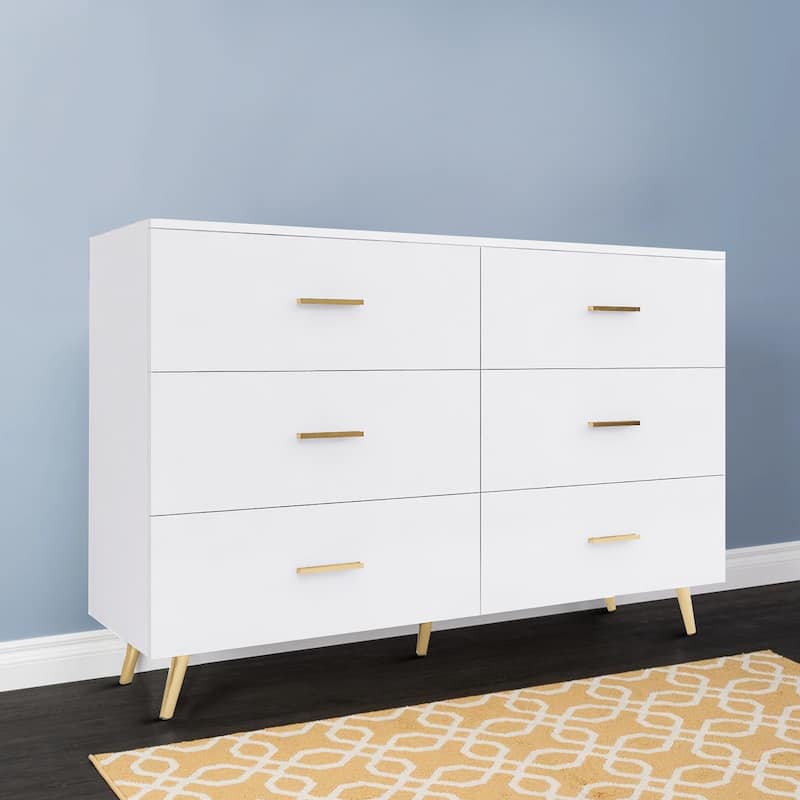 Modern Minimalist High Gloss Wooden Storage Dresser with Center Support Leg - White