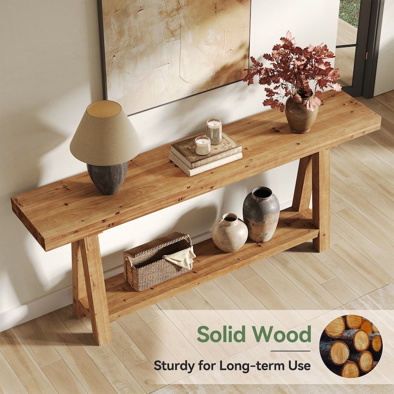 70.87-Inch Solid Wood Console Table with Shelves for Entryway