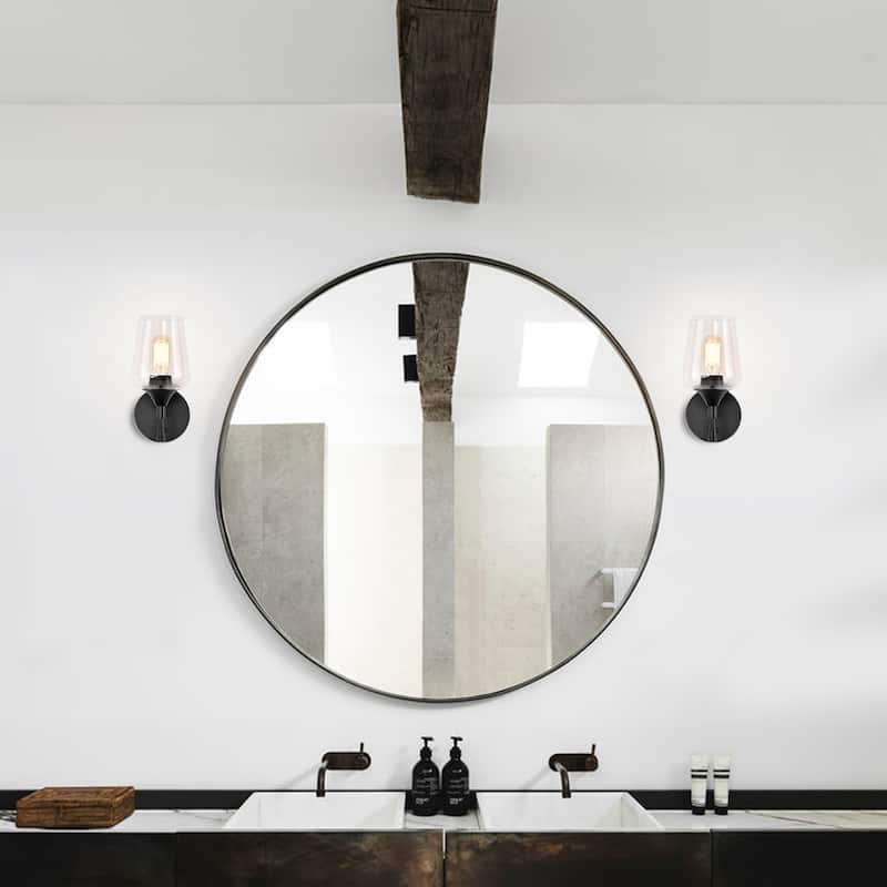 Matte Black 1-Light Indoor Wall Sconce with Clear Glass Shade