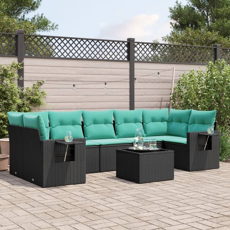vidaXL 8 Piece Patio Sofa Set with Cushions Black Poly Rattan - 24.4x27.2x24.4