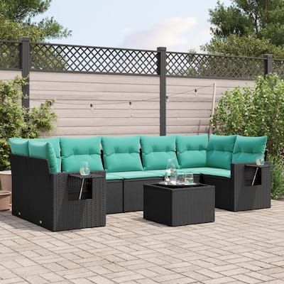 vidaXL 8 Piece Patio Sofa Set with Cushions Black Poly Rattan - 24.4x27.2x24.4