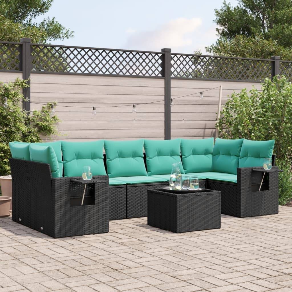 vidaXL 8 Piece Patio Sofa Set with Cushions Black Poly Rattan - 24.4x27.2x24.4
