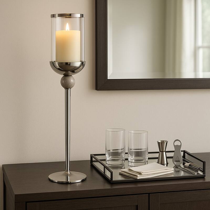 Metal Marble Floor Candle Holder Elegant Sculptural Hurricane