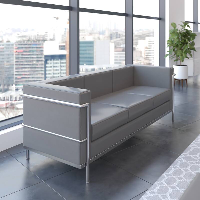 Contemporary LeatherSoft Sofa with Double Bar Encasing Frame