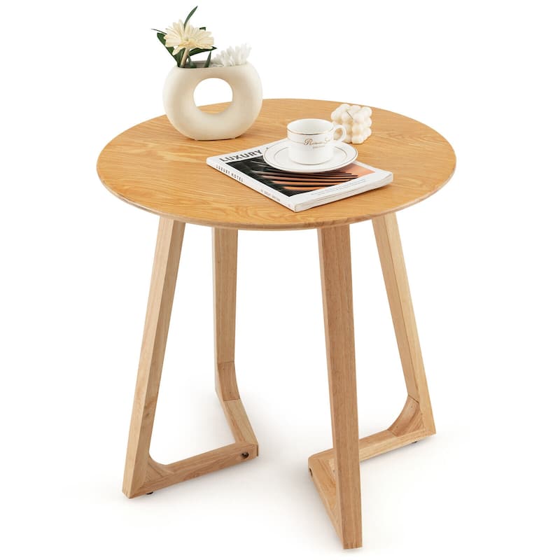 Rubber Wood Round Coffee End Table with V-Shaped Legs and 110 lbs Capacity - 24" x 24" x 24"(L x W x H)