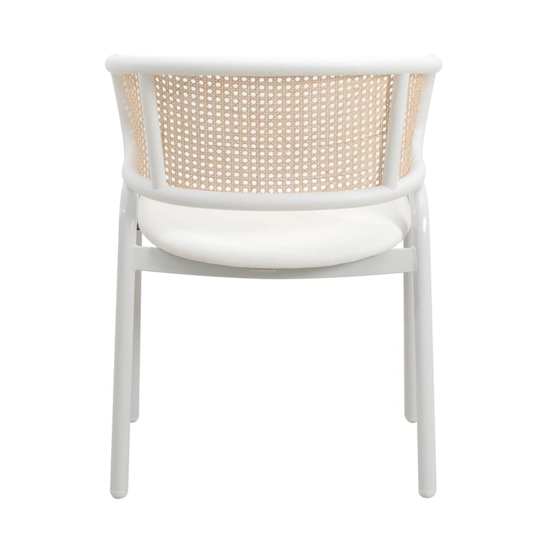 Ervilla Modern Stylish Side Chair with Rattan Back and White Steel Legs for Dining Room & Kitchen, Set of 2