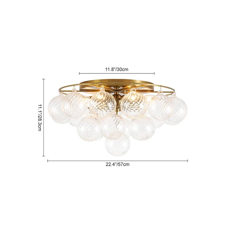 Mid-Century Modern 6-Light Ribbed Glass Globe Bubble Semi Flush Mount