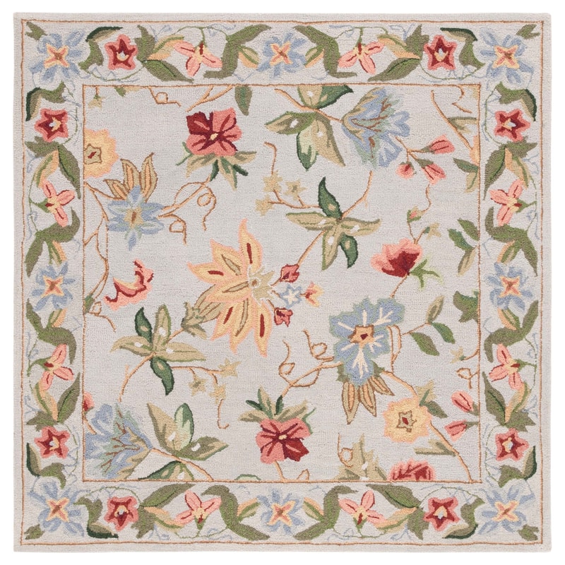SAFAVIEH Handmade Chelsea Rubi French Country Floral Wool Rug - 7' Square - Grey - Square