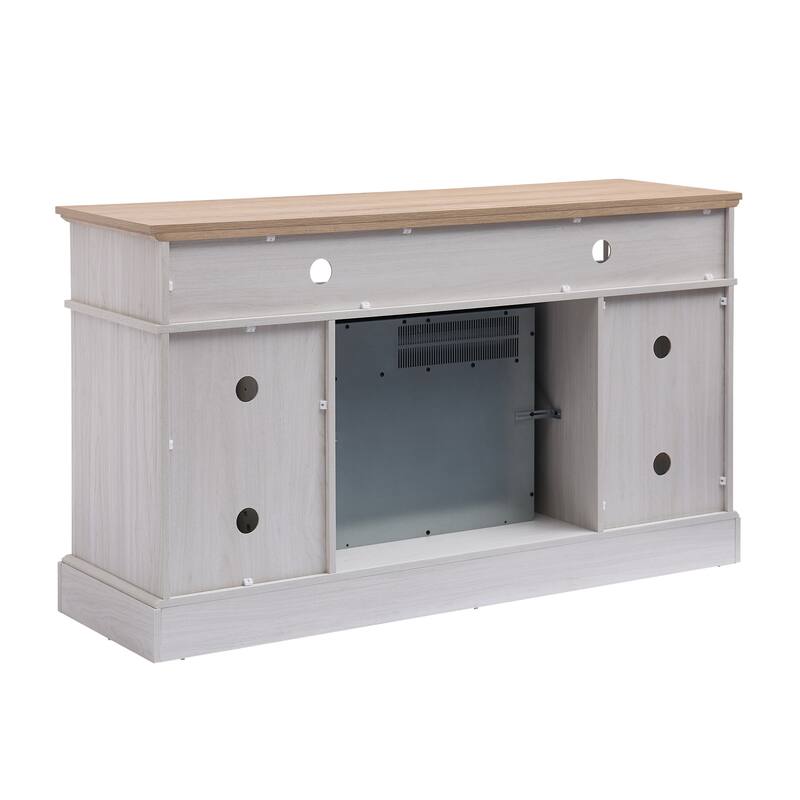 Modern Simple TV Stand with 2 Storage Cabinets and Electric Fireplace for Living Room Home Theater and Bedroom