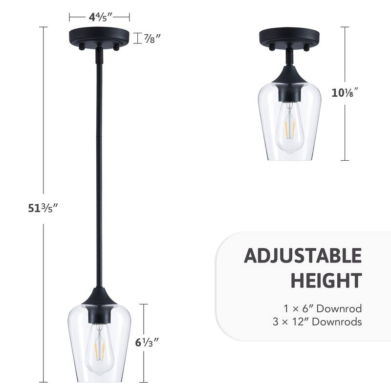 CO-Z Pendant Ceiling Light Fixture with Clear Glass Shade - Black