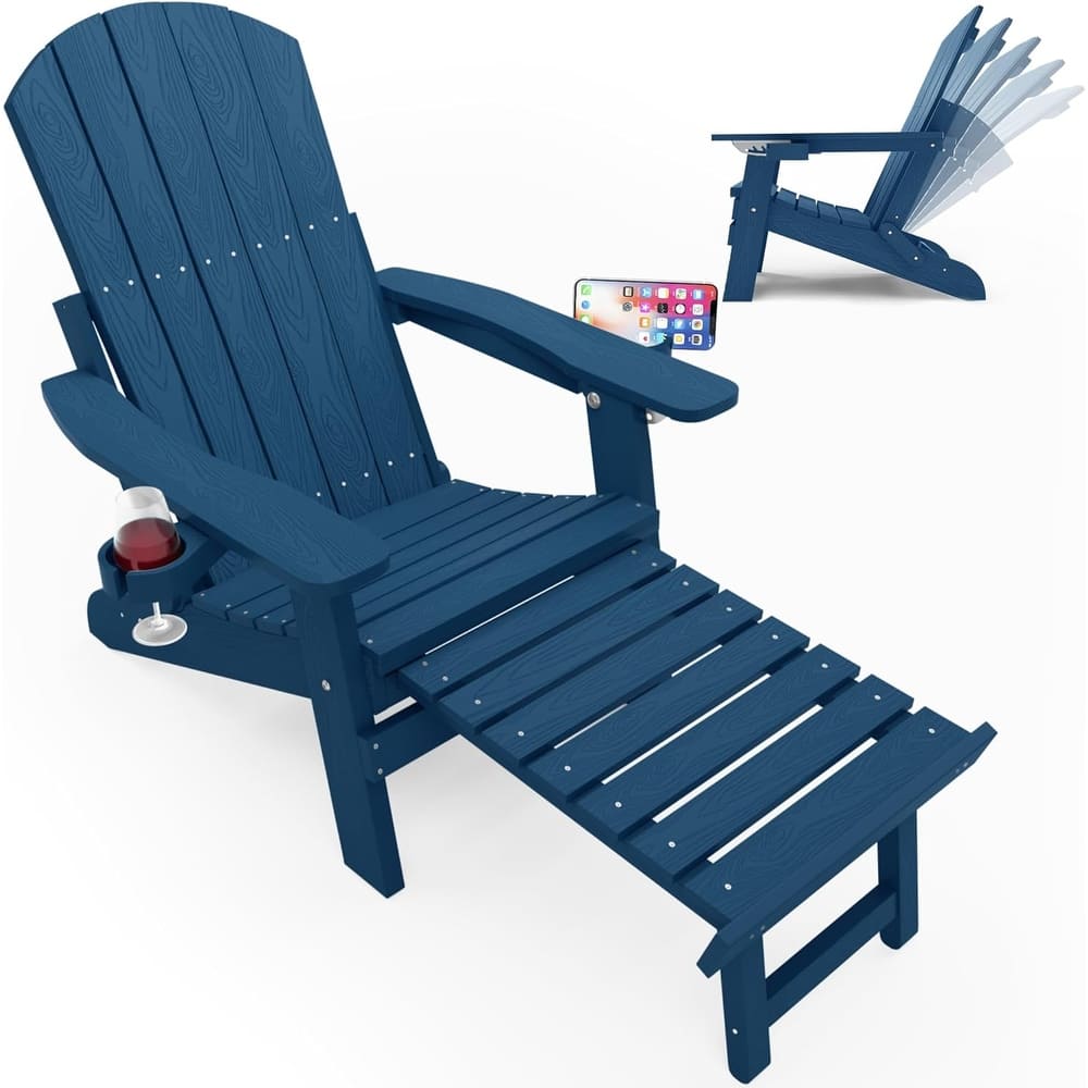 WINSOON All Weather HIPS Folding Adirondack Chair with Adjustable Backrest and Retractable Ottoman