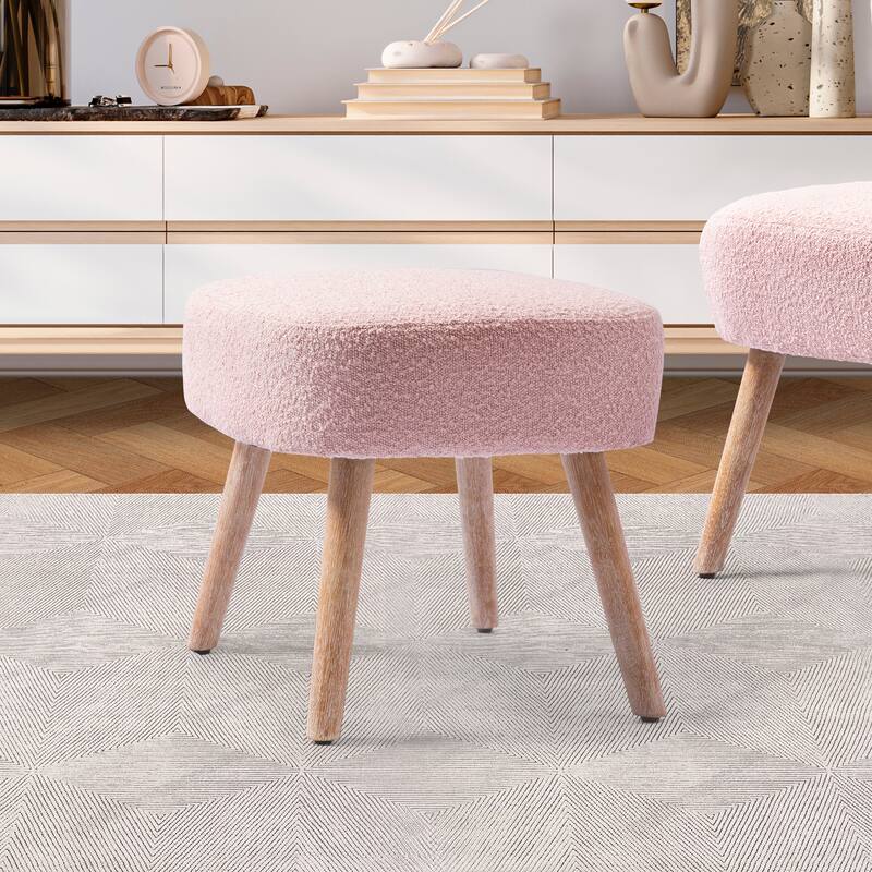 Boucle Polyester Upholstered Ottoman - Stain Resistant - Pink