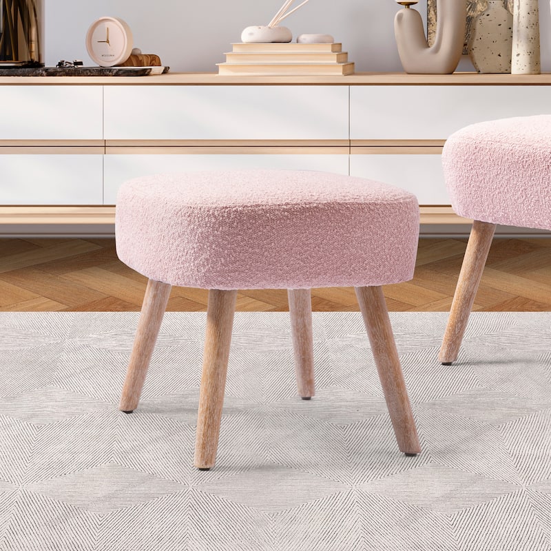 Boucle Polyester Upholstered Ottoman - Stain Resistant
