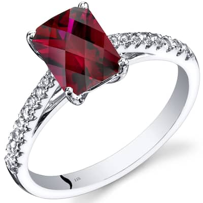 14k White Gold 2.16ct Created Ruby and White Topaz Ring