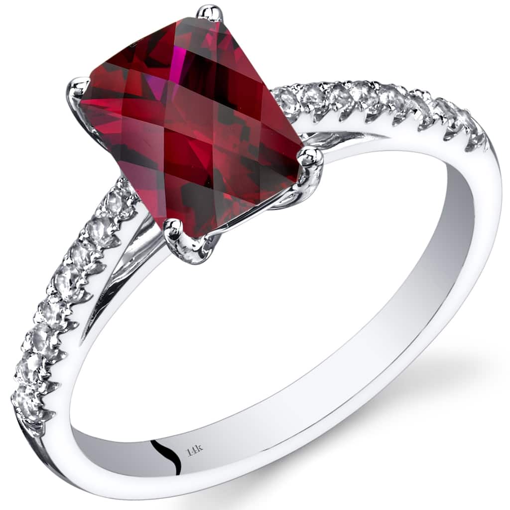 14k White Gold 2.16ct Created Ruby and White Topaz Ring