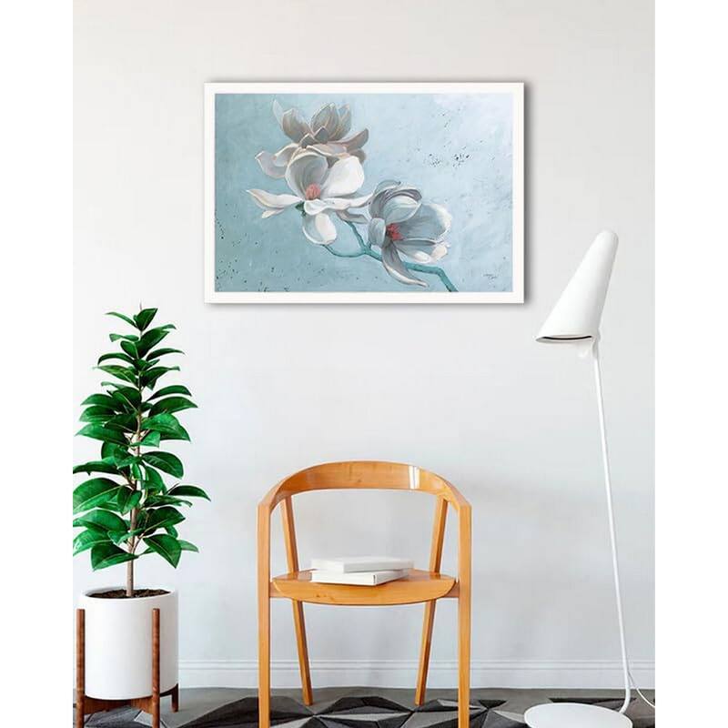 Magnolia Branch Framed Poster - 24 x 36 Inch - White