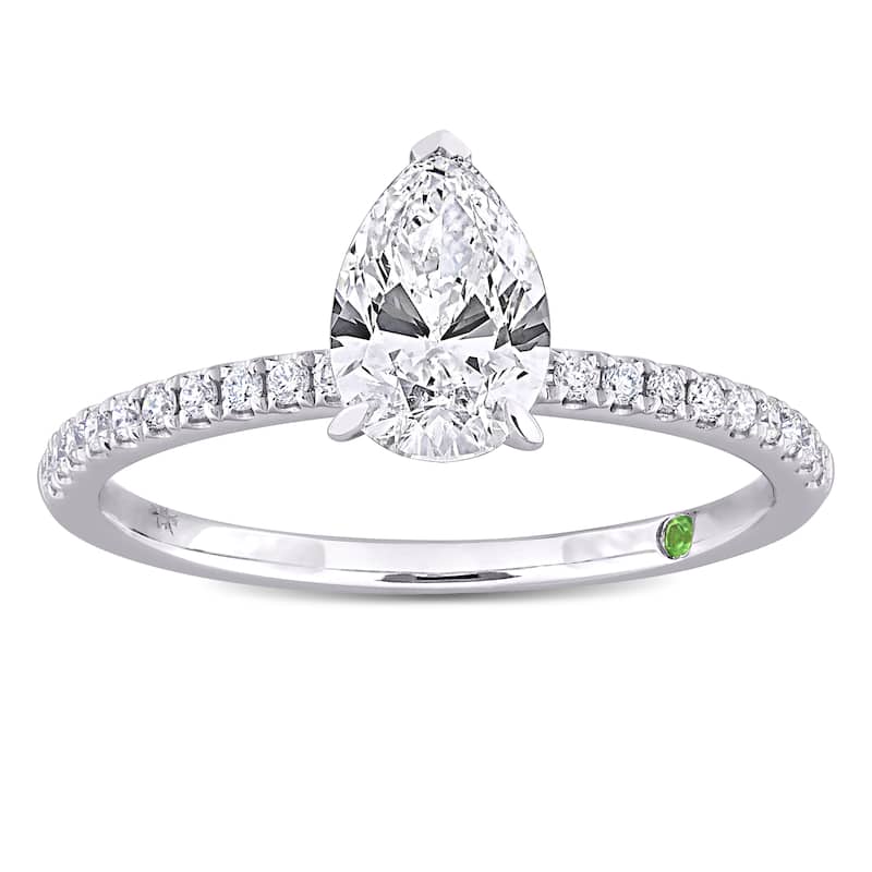 1 1/6ct TDW Lab-Grown Diamond and Tsavorite Accent Ring in 14k White Gold