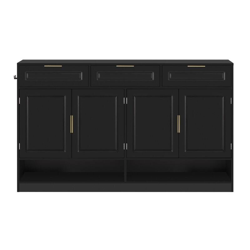 Farmhouse 59.1" Sideboard Cabinet with 3 Drawers and Open Shelf for Dining Room, Living Room, Entryway