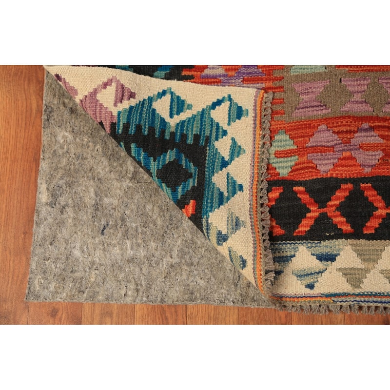South Western Style Kilim Oriental Rug Hand-Woven Orange Wool Carpet - 8'0"x 11'4"
