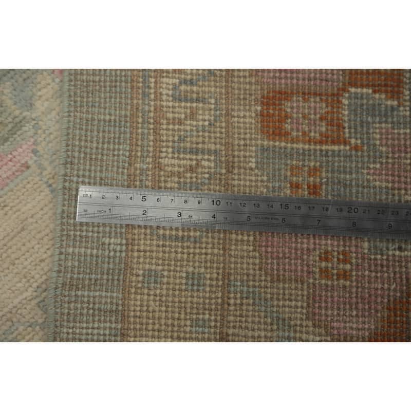 Handmade Wool Oushak Vegetable Dye Large Rug, Floral Geometric Carpet - 14' 0'' X 10' 3''