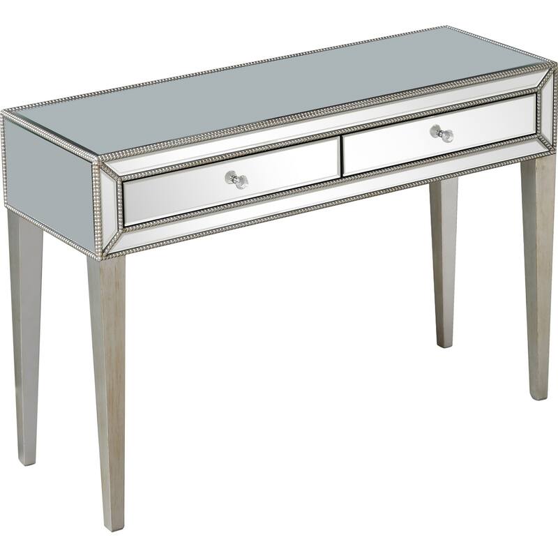 48" Stylish Silver Console Table with Mirrored Surface and Matching Mirror 2 Drawers for Living Room - 48”L x 16.8”W x 32.8”H - Silver