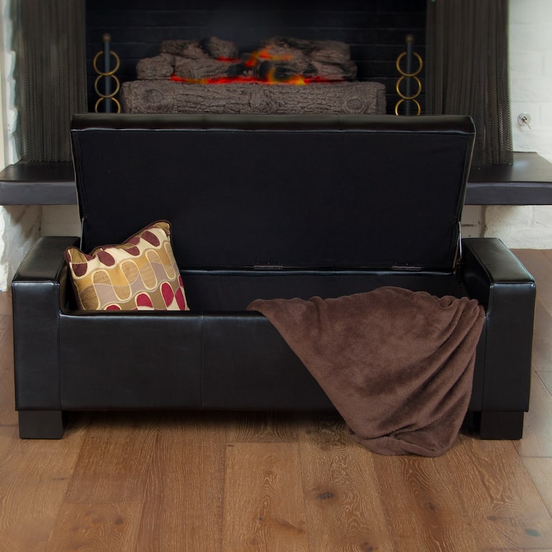 Guernsey Black Bonded Leather Storage Ottoman Bench by Christopher Knight Home