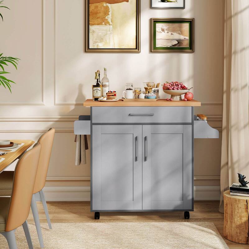 Costway Rolling Kitchen Island Cart Storage Cabinet w/ Towel & Spice