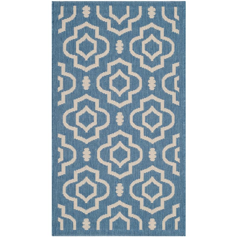 SAFAVIEH Courtyard Rheta Indoor/ Outdoor Waterproof Patio Backyard Rug - 2' x 3'7" - Blue/Beige