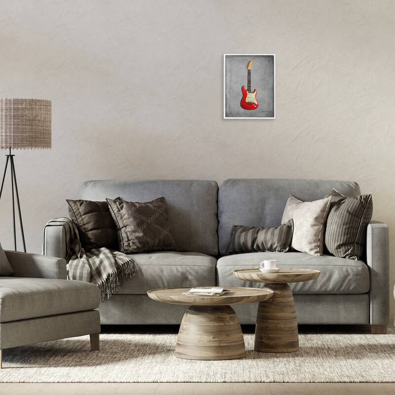 Stupell Classic Red Guitar on Grey Framed Giclee Art Design By Mark Rogan