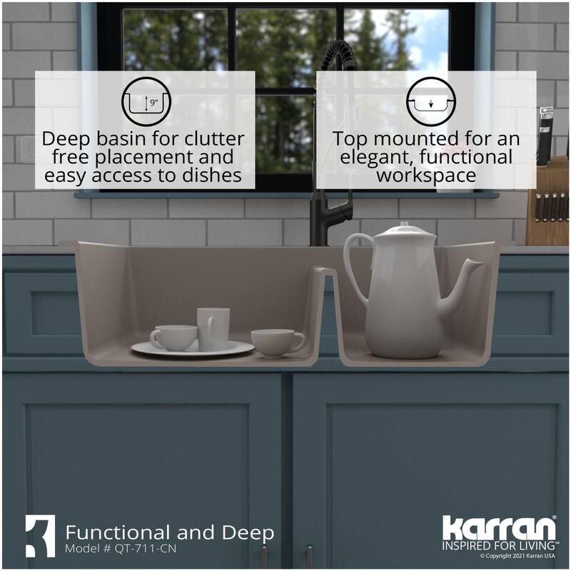 Karran USA QT-711-PK1 Quartz QT 33" Drop In Double Basin Quartz