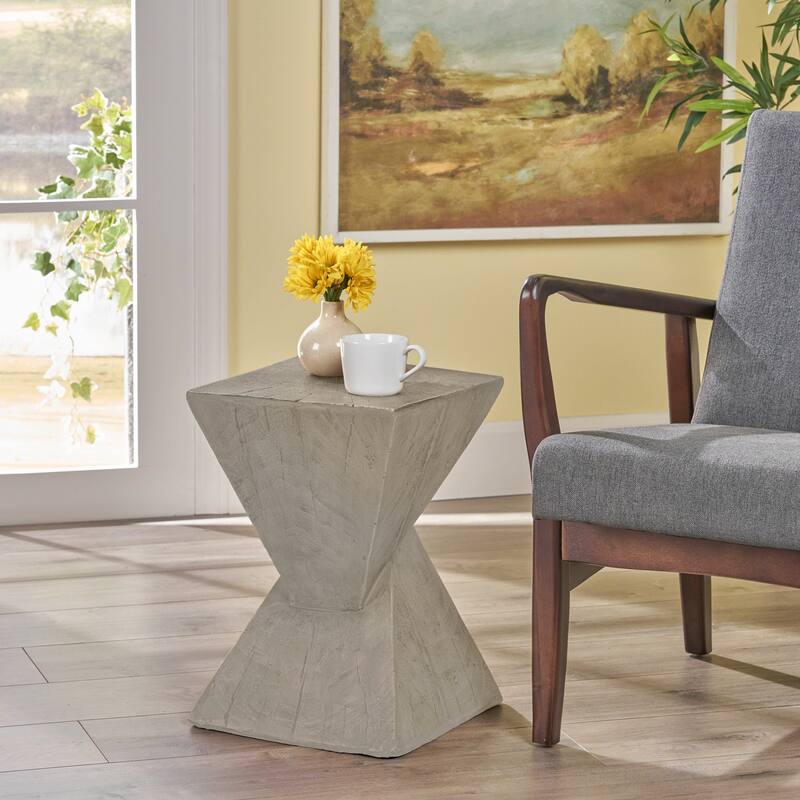 A Twisted Hourglass Structure And A Wood-Like Finish Geometric Mgo Side Table - Light Gray