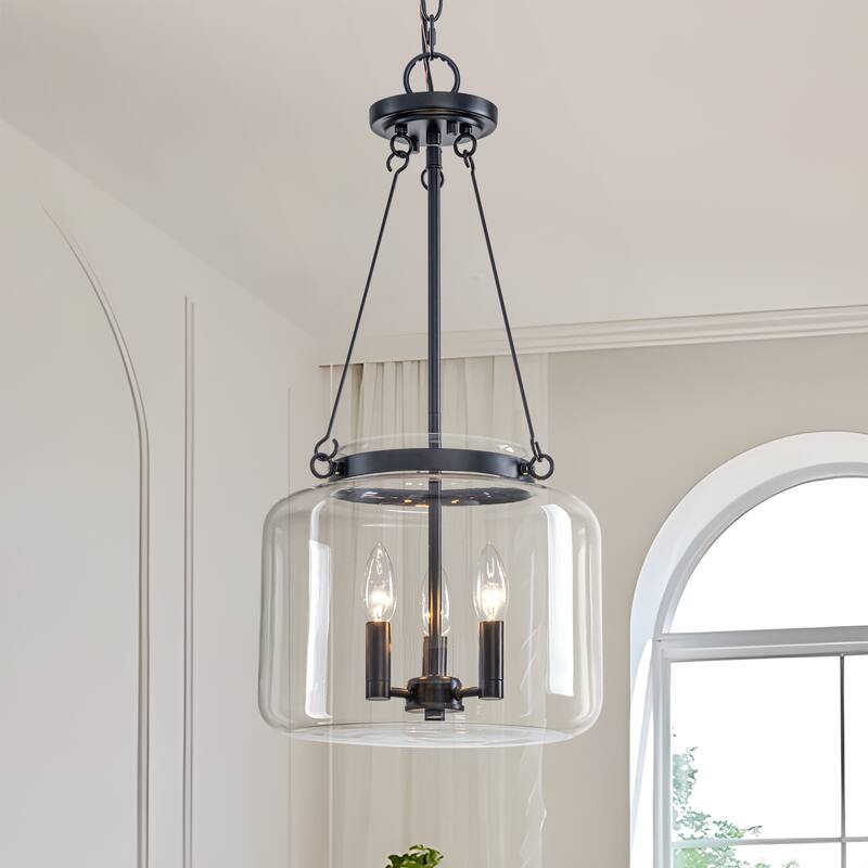 Starsky 3-Light Lantern Drum Chandelier with Thick Clear Glass Shade