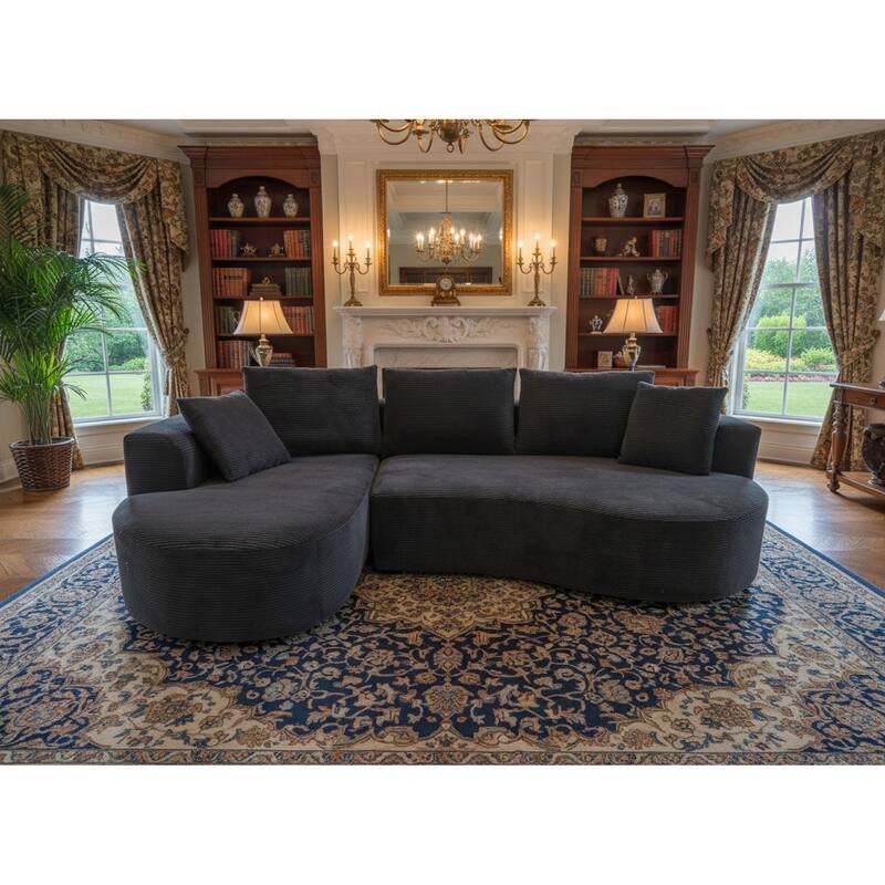111.55" L-Shaped Corduroy Sectional Sofa, No Assembly Required