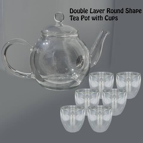 Set of Round Shaped 530ml Glass Teapot with Glass cups-pack of 6 cups