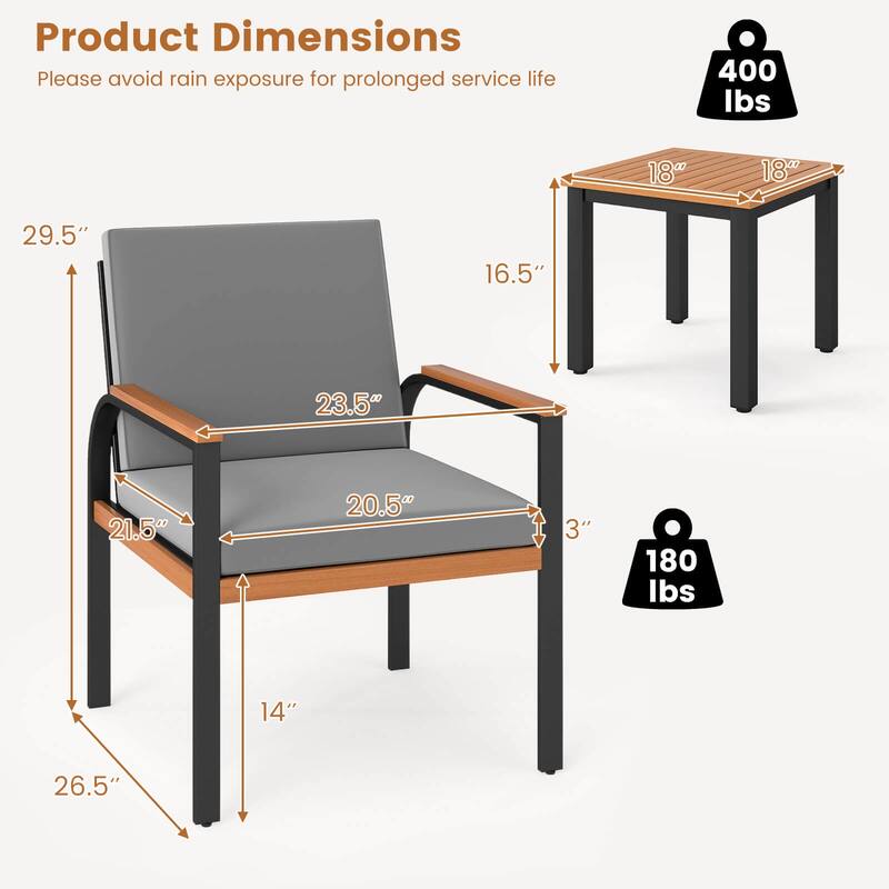 Costway 3 PCS Patio Furniture Set with Coffee Table Removable Cushions - See Details