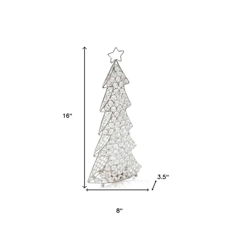 HomeRoots16" Glam Silver And Faux Crystals Christmas Tree Tabletop Sculpture - 4' X '16' X '8