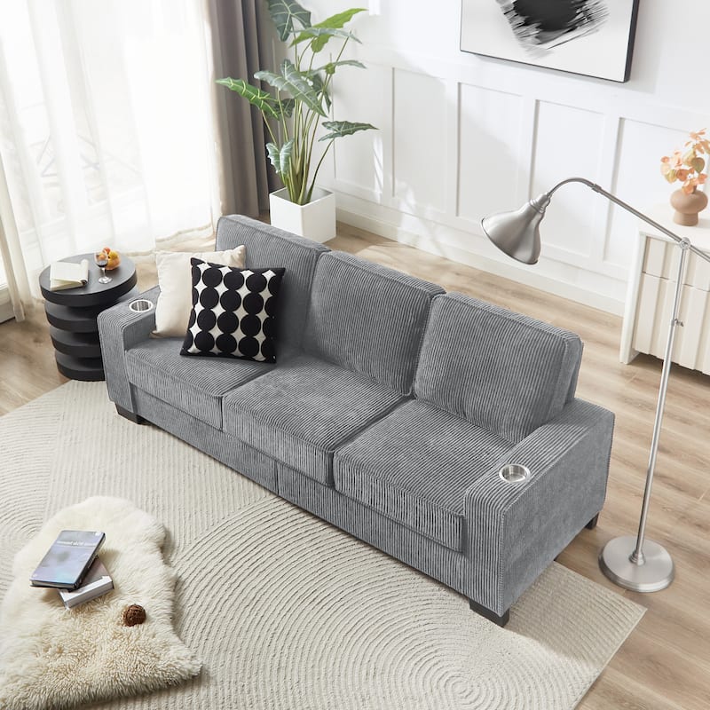 83.86"Corduroy Fabric sofa,Modern Compressed Couch,3-Seater Sofa, Furniture