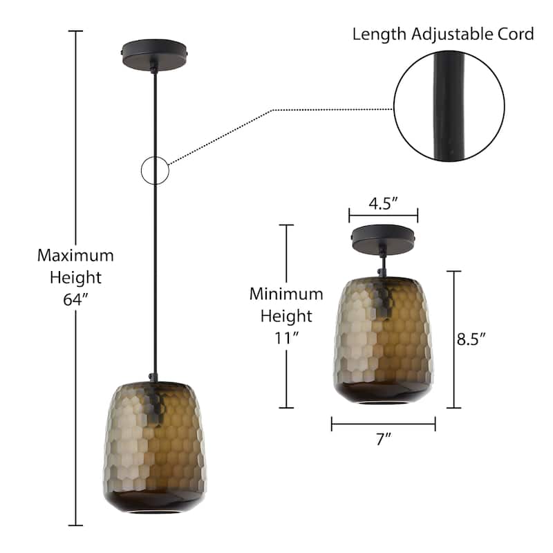 Beverly River of Goods Black Metal and Hand-Blown Glass Globe 7-Inch Pendant Light with Adjustable Hanging Cord - 7" x 7" x 64"