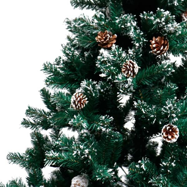ALEKO Snow Dusted Holiday Artificial Christmas Tree with Pine Cones 8 Foot