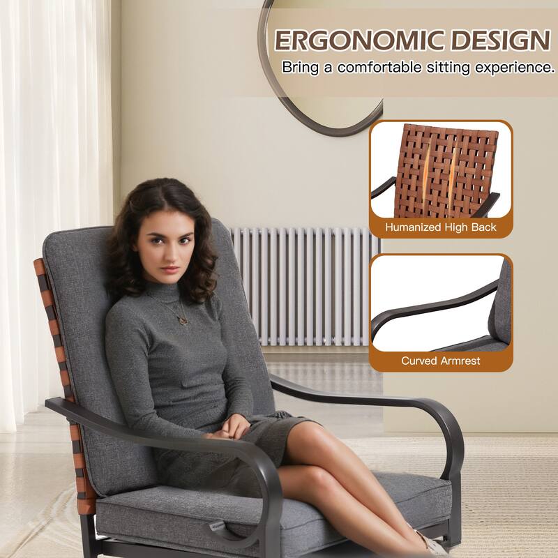 EROMMY Outdoor Swivel Patio Chairs, Heavy Duty Dining Chairs with Thickened Cushions, Wicker Patio Chairs with Gentle Rocker