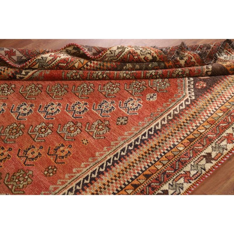 Hand Knotted Oriental 100% Wool Carpet Traditional Geometric Oranges & Rust Shiraz Area Rug - 7' 9'' X 5' 0''