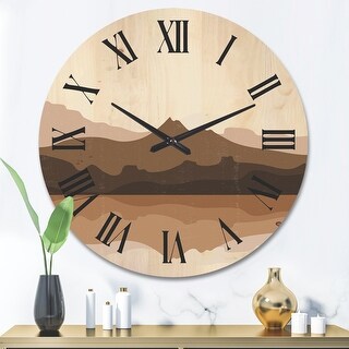 Designart 'minimalist Terracotta Landscape' Modern Wood Wall Clock 