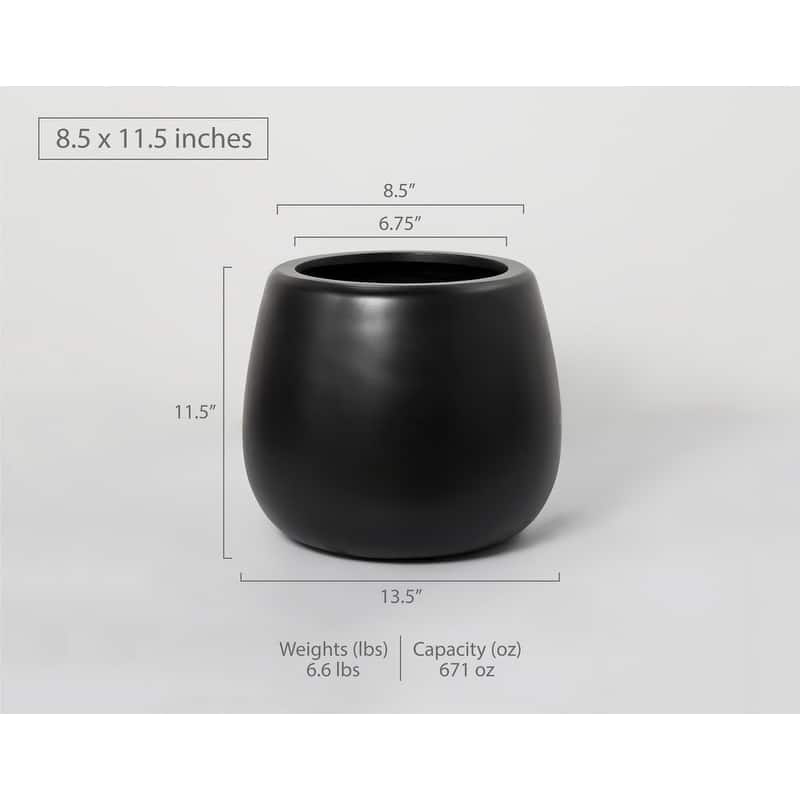 Short Narrow Mouth Globe 1- Piece Fiber Stone Round Planter Pot - 11.5 in. H x 8.5 in. W x 8.5 in. L - Black
