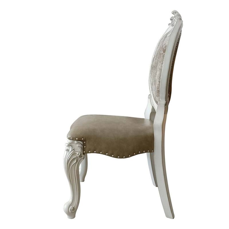 HomeRoots Set of Two Gray and White Upholstered Faux Leather And Solid Wood King Louis Back Dining Side Chairs