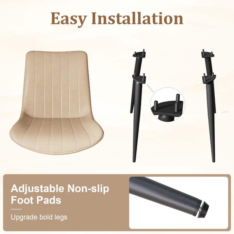 PU Leather Dining Chair with Metal Legs, Wave Pattern Upholstered Armless Chair Set of 4 for Kitchen, Restaurant, Living