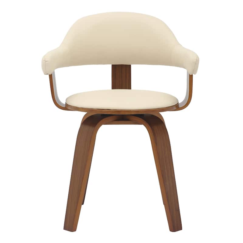 Leather Dining Chair in Solid Wood Accent Arm Chair Open Curved Back Design