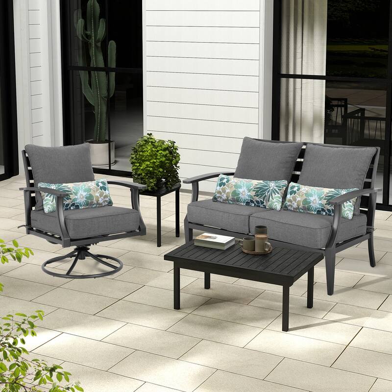 Aoodor 24'' x 24'' Outdoor Deep Seat Chair Cushion Set with Sponge Foam (Set of 2 Seats, 2 Backs, 2 Pillows) - 24"x24"